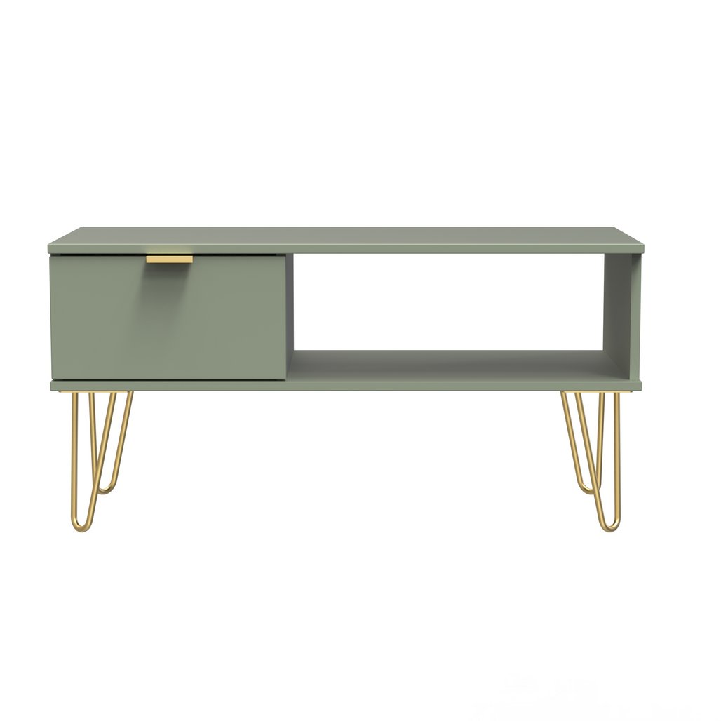 Hong Kong 1 Drawer Coffee Table with Gold Hairpin Legs