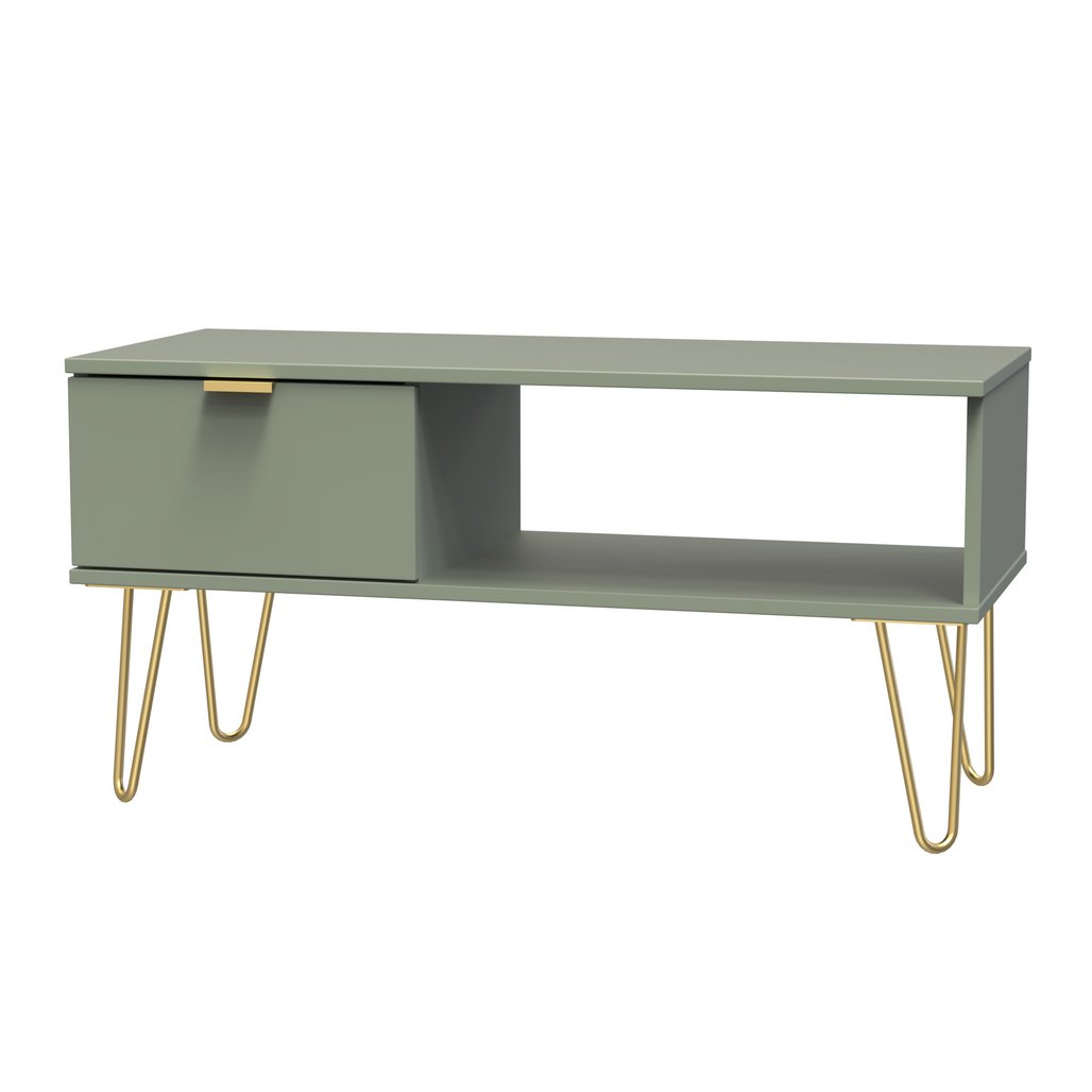 Hong Kong 1 Drawer Coffee Table with Gold Hairpin Legs