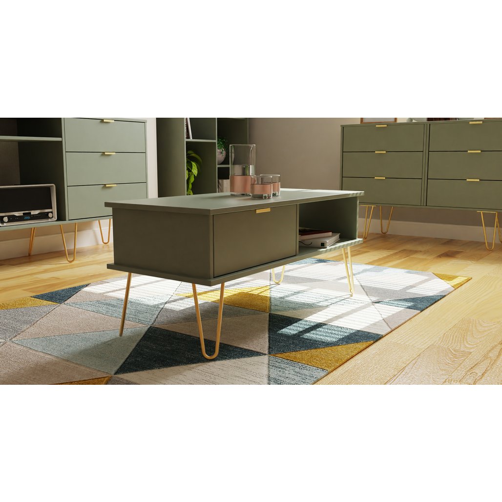 Hong Kong 1 Drawer Coffee Table with Gold Hairpin Legs