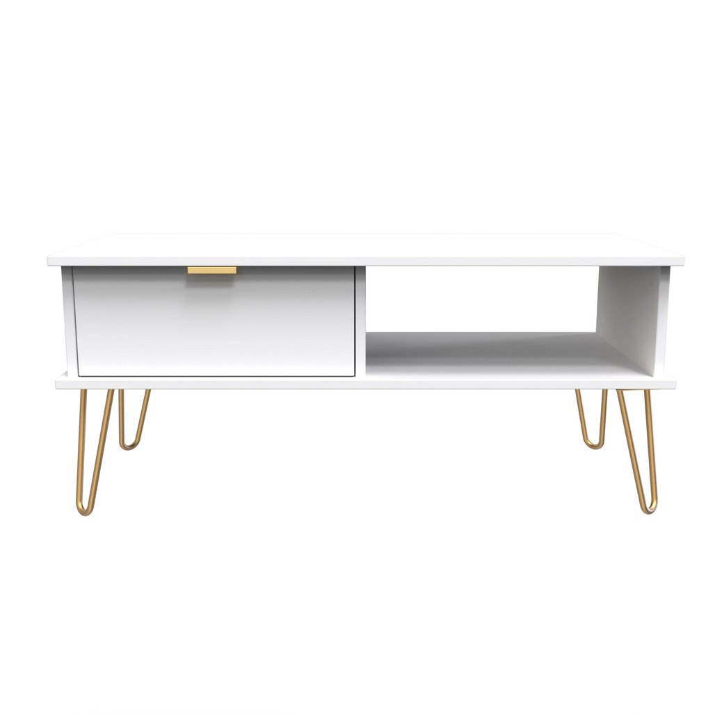Hong Kong 1 Drawer Coffee Table with Gold Hairpin Legs