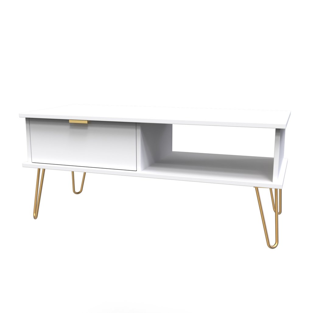 Hong Kong 1 Drawer Coffee Table with Gold Hairpin Legs