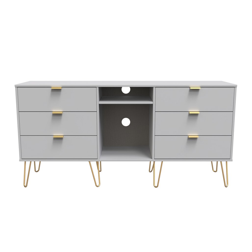 Hong Kong 6 Drawer 2 Shelf TV Unit with Gold Hairpin Legs