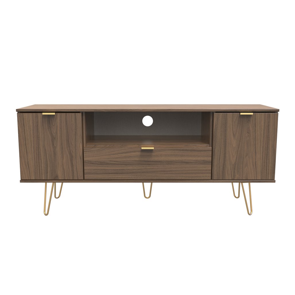 Hong Kong 2 Door 1 Drawer Wide TV Unit with Gold Hairpin Legs