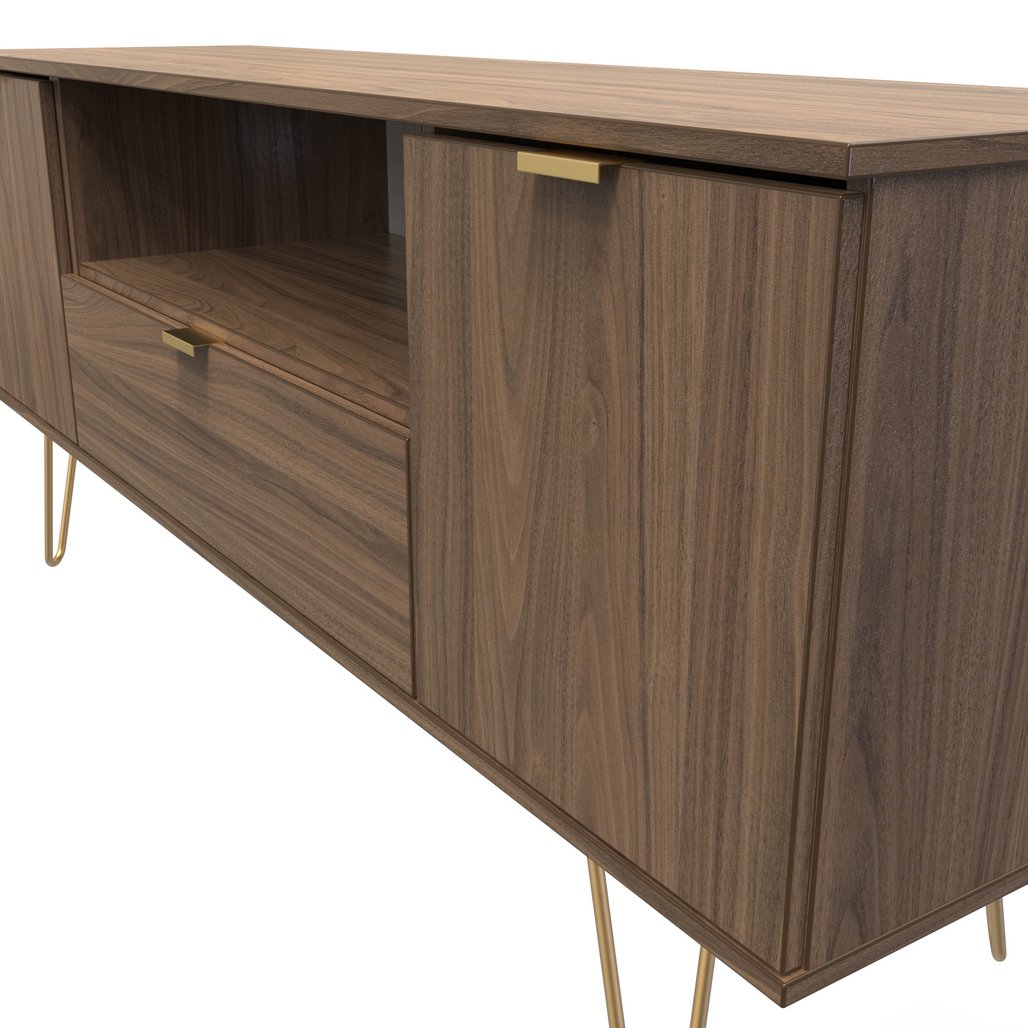 Hong Kong 2 Door 1 Drawer Wide TV Unit with Gold Hairpin Legs