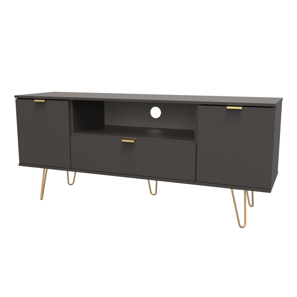 Hong Kong 2 Door 1 Drawer Wide TV Unit with Gold Hairpin Legs
