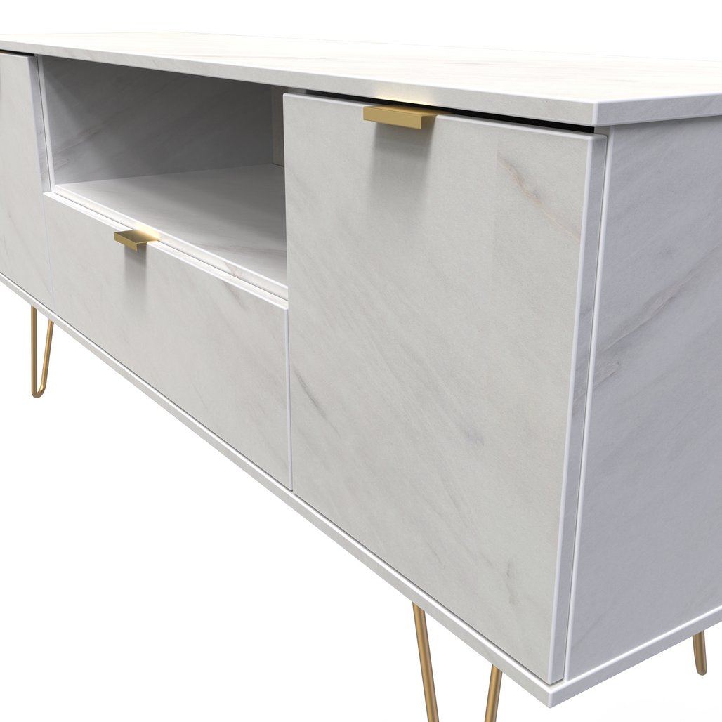 Hong Kong 2 Door 1 Drawer Wide TV Unit with Gold Hairpin Legs
