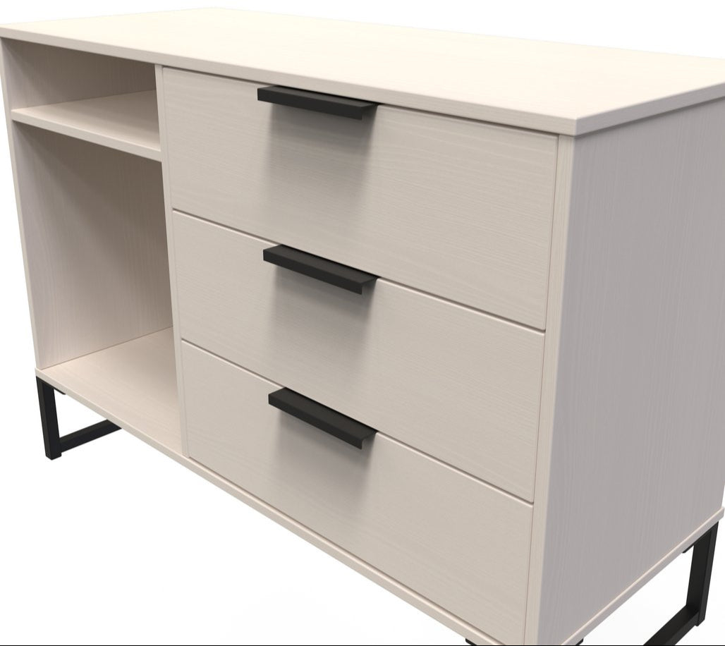 Hong Kong 3 Drawer 2 Shelf TV Unit with Black Sleigh Legs