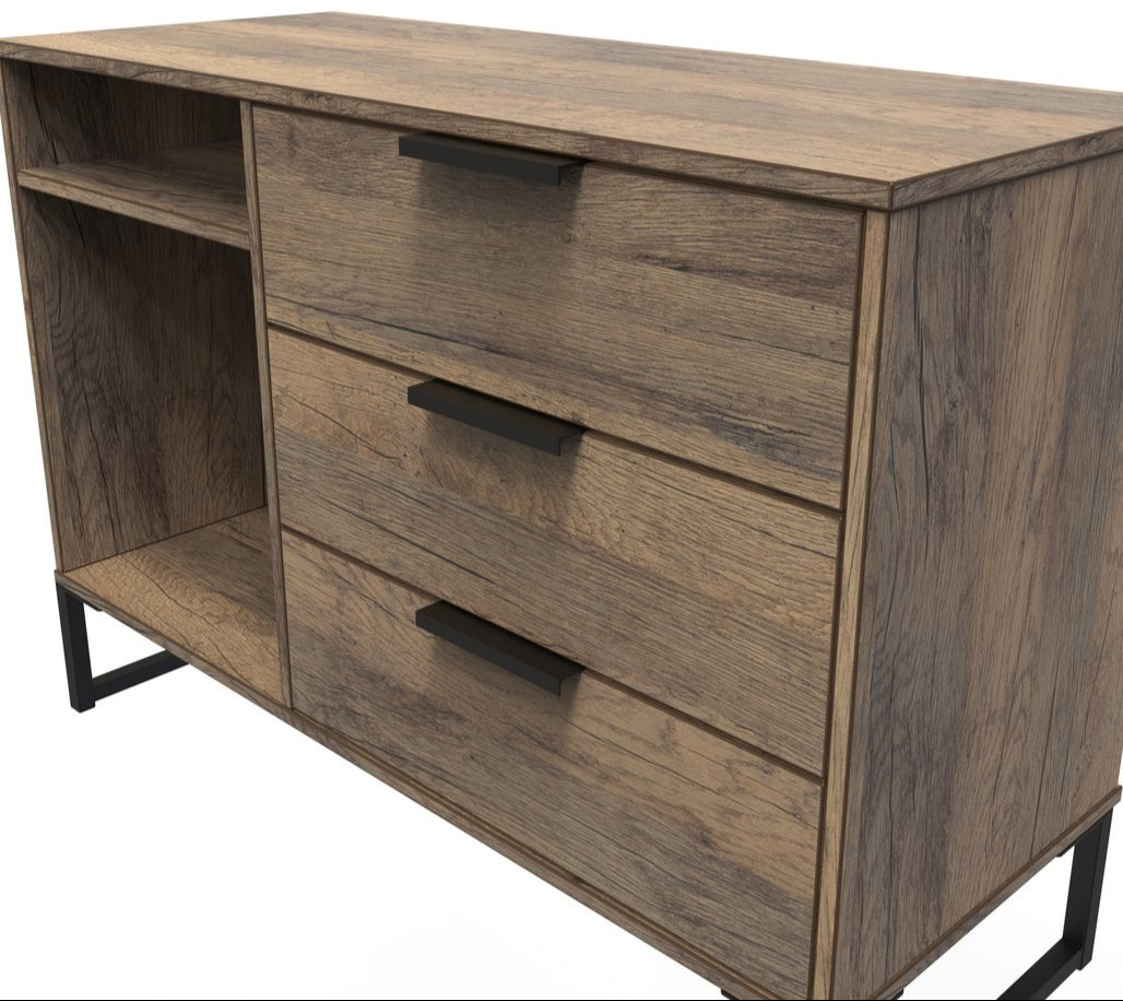 Hong Kong 3 Drawer 2 Shelf TV Unit with Black Sleigh Legs
