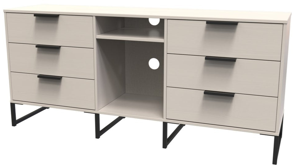 Hong Kong 6 Drawer 2 Shelf TV Unit with Black Sleigh Legs