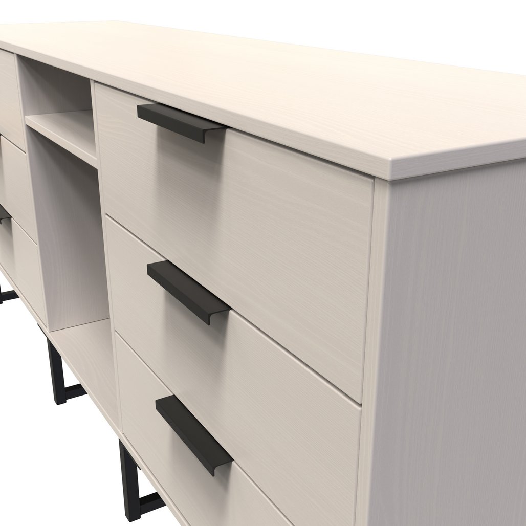 Hong Kong 6 Drawer 2 Shelf TV Unit with Black Sleigh Legs