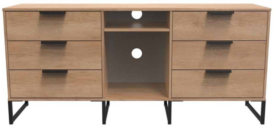 Hong Kong 6 Drawer 2 Shelf TV Unit with Black Sleigh Legs