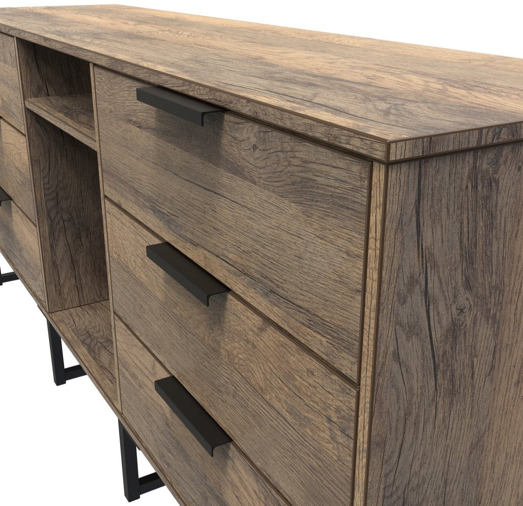 Hong Kong 6 Drawer 2 Shelf TV Unit with Black Sleigh Legs