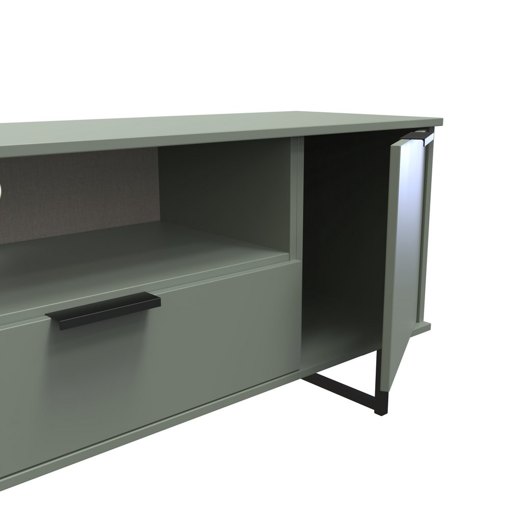Hong Kong 2 Door 1 Drawer Wide TV Unit with Black Sleigh Legs