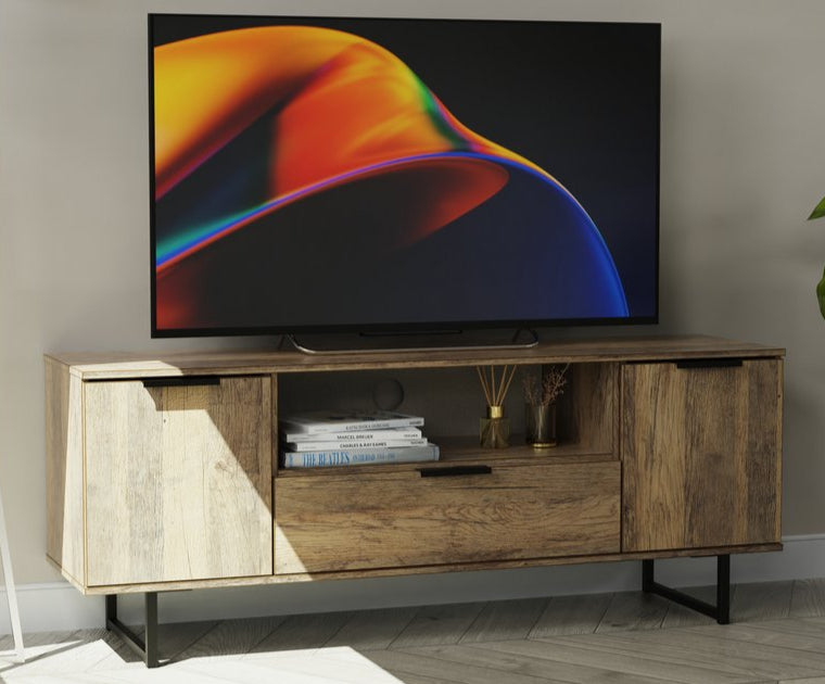 Hong Kong 2 Door 1 Drawer Wide TV Unit with Black Sleigh Legs