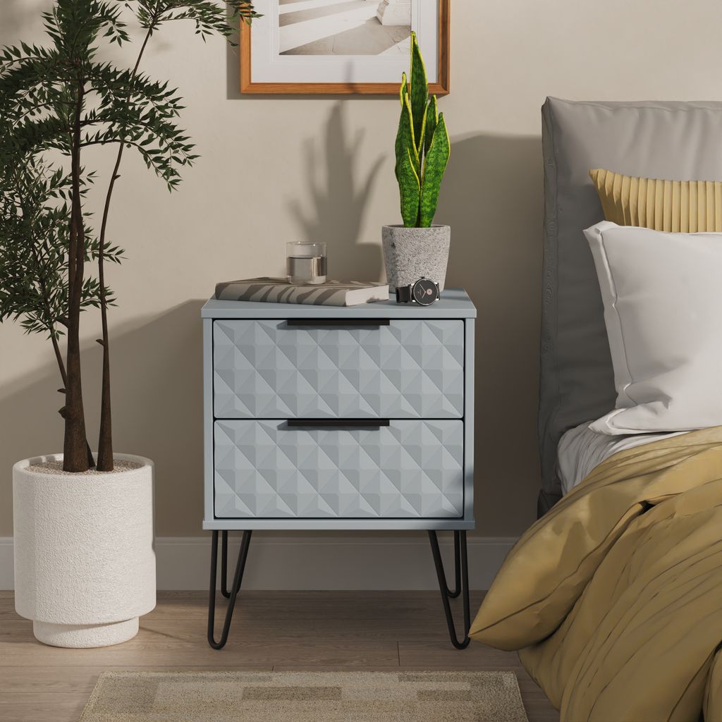 Harlequin 2 Drawer Bedside Table with Black Hairpin Legs