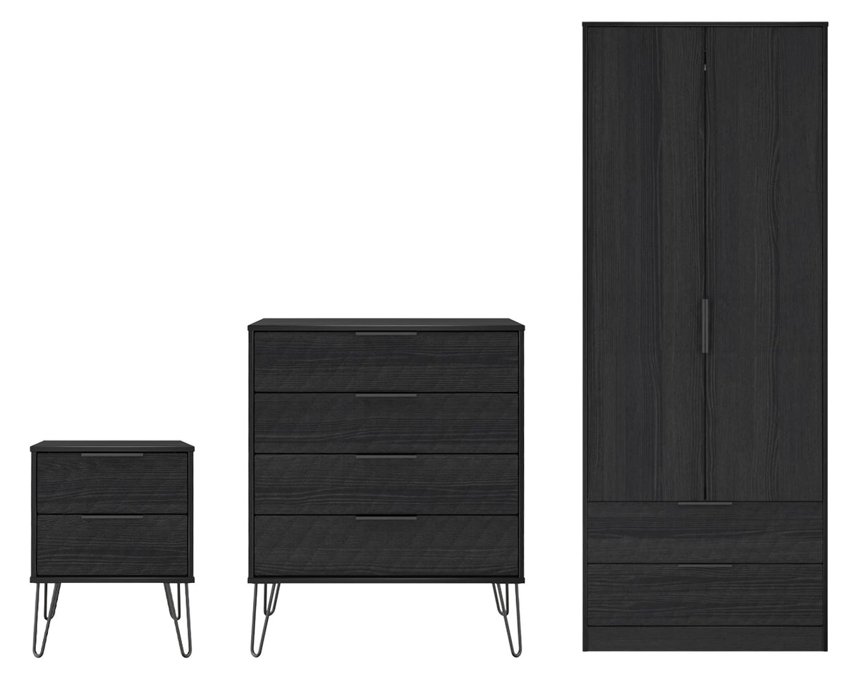Harlequin 3 Piece Bedroom Set with Black Hairpin Legs