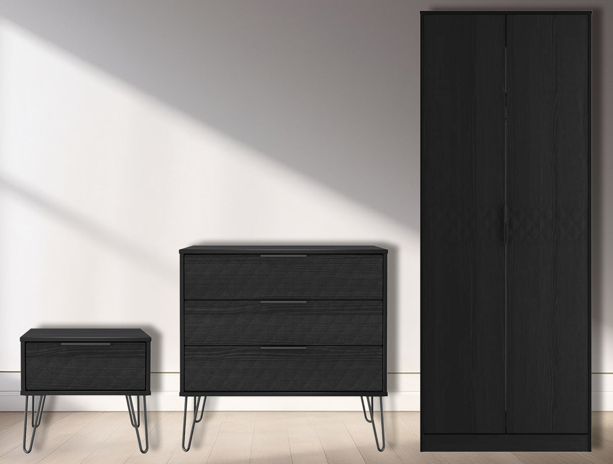 Harlequin 3 Piece Bedroom Set with Black Hairpin Legs