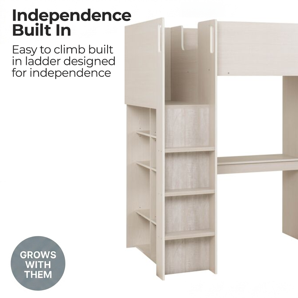 Jupiter High Sleeper Kids Bed Frame with Desk & Storage