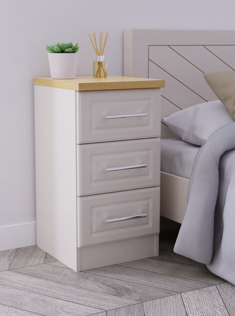 Kent 3 Drawer Bedside Table with Oak Top