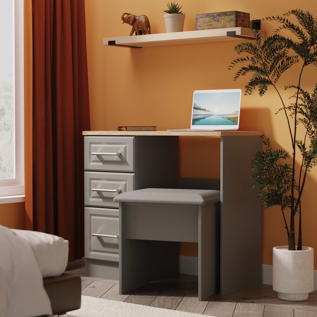 Kent 3 Drawer Pedestal Dressing Table with Oak Top