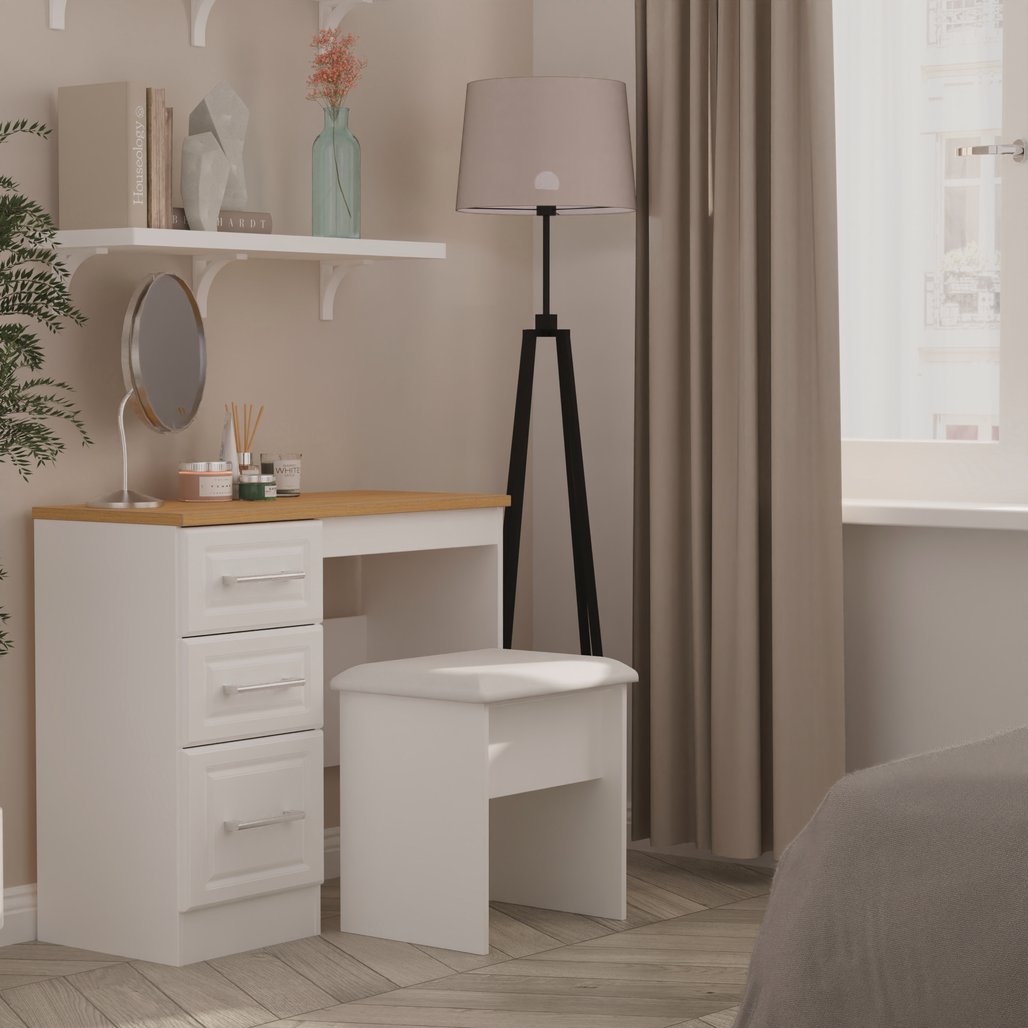 Kent 3 Drawer Pedestal Dressing Table with Oak Top