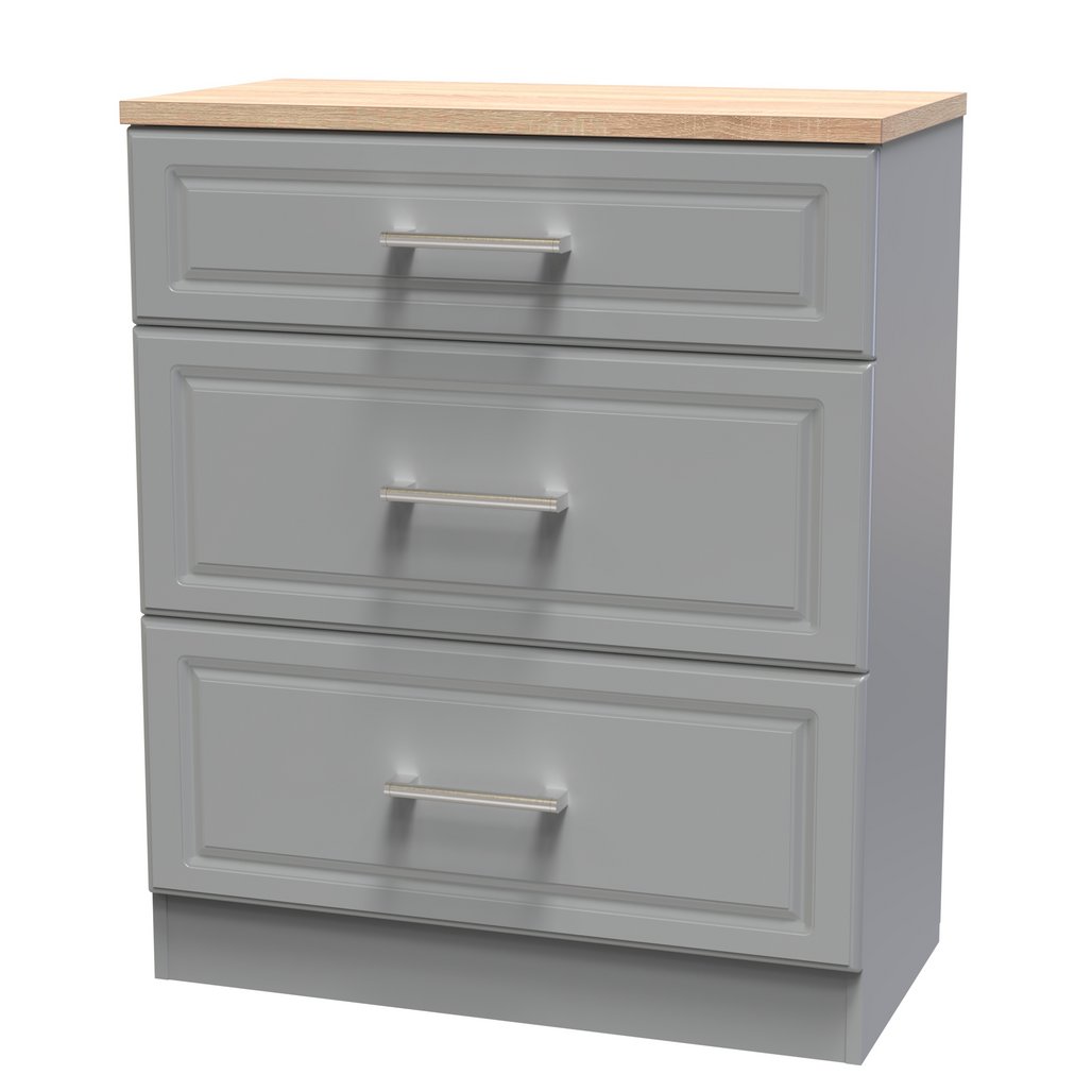 Kent 2 Drawer 2 Door Double Wardrobe, 3 Drawer Bedside & 3 Drawer Deep Chest of Drawers