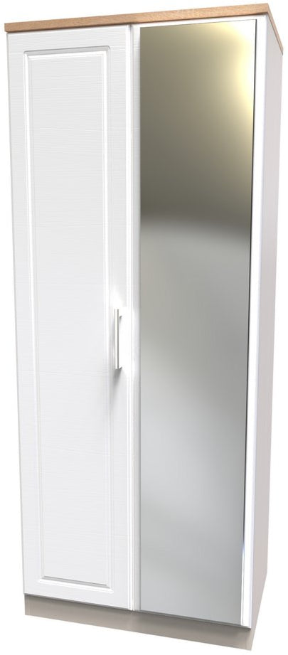 Kent Mirrored 2 Door Double Wardrobe with Oak Top
