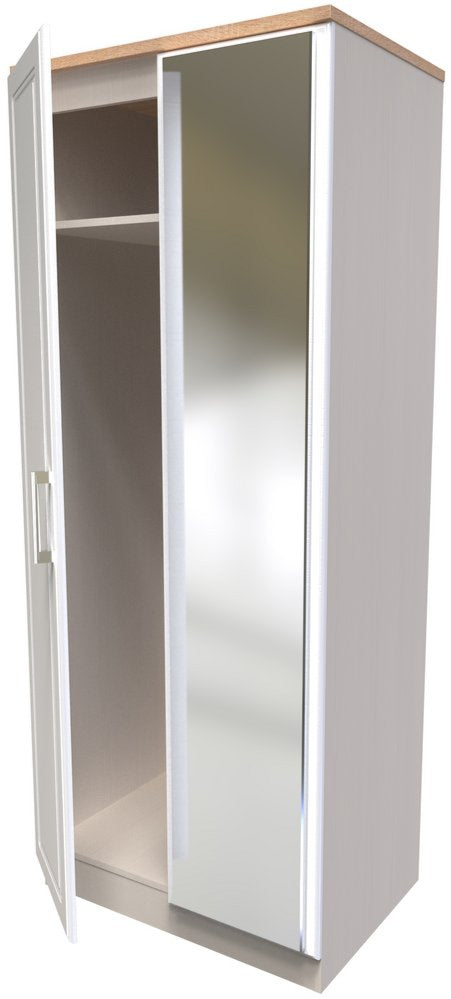 Kent Mirrored 2 Door Double Wardrobe with Oak Top