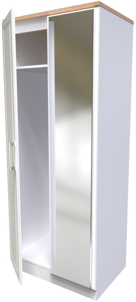 Kent Mirrored 2 Door Double Wardrobe with Oak Top
