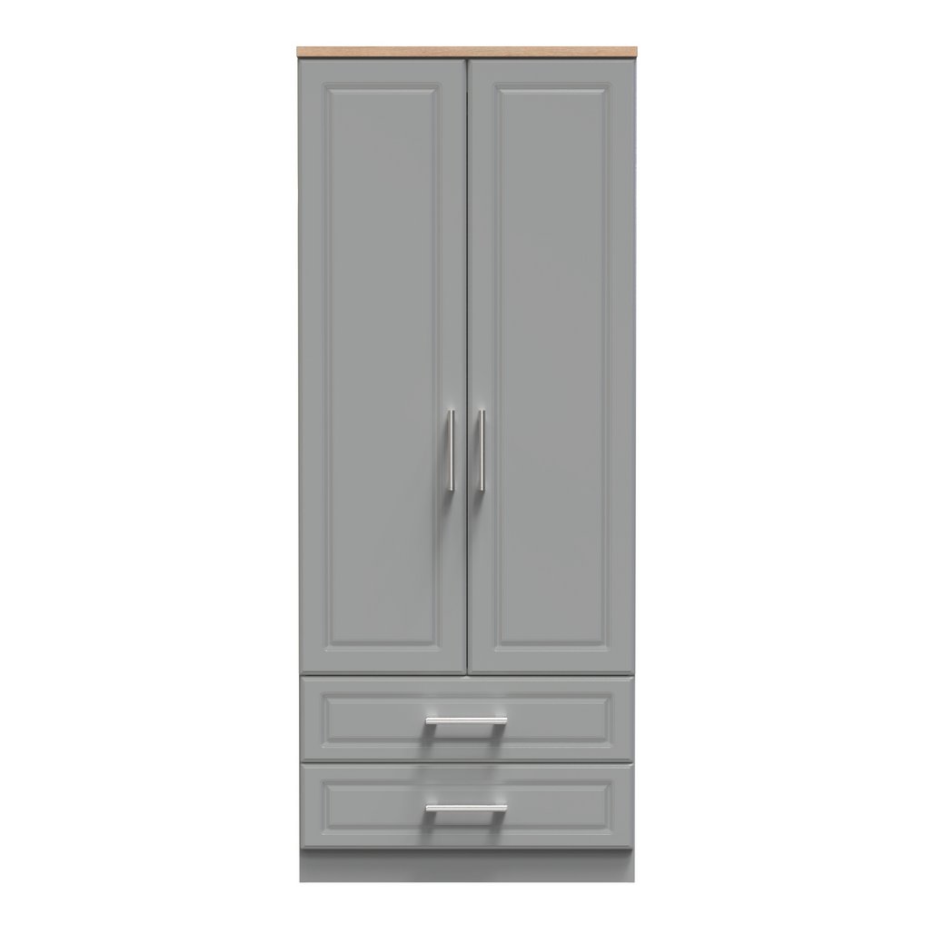 Kent 2 Drawer 2 Door Double Wardrobe with Oak Top