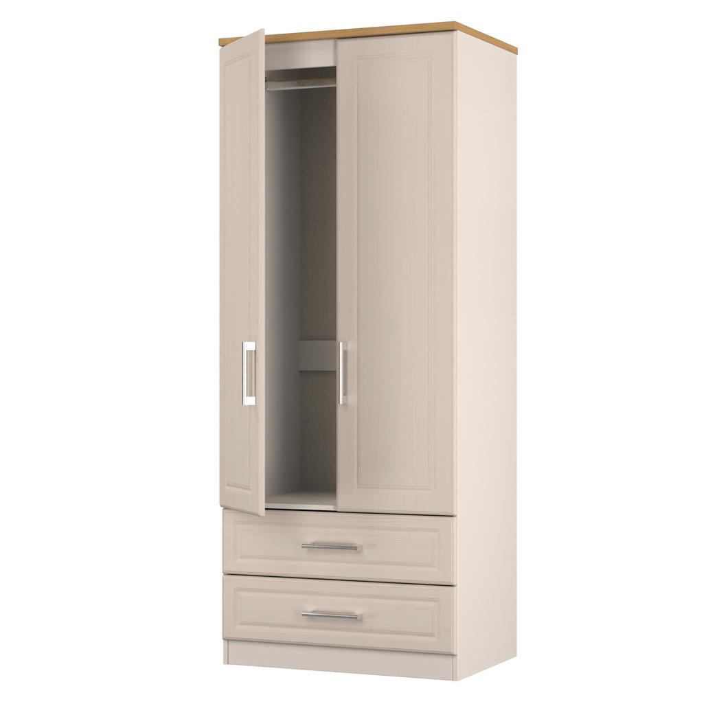 Kent 2 Drawer 2 Door Double Wardrobe, 3 Drawer Bedside & 3 Drawer Deep Chest of Drawers