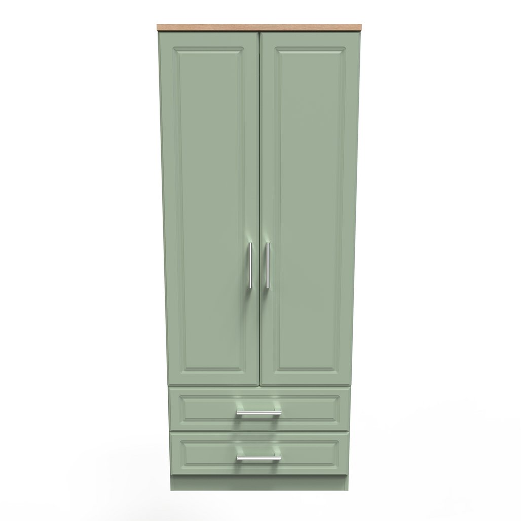 Kent 2 Drawer 2 Door Double Wardrobe with Oak Top
