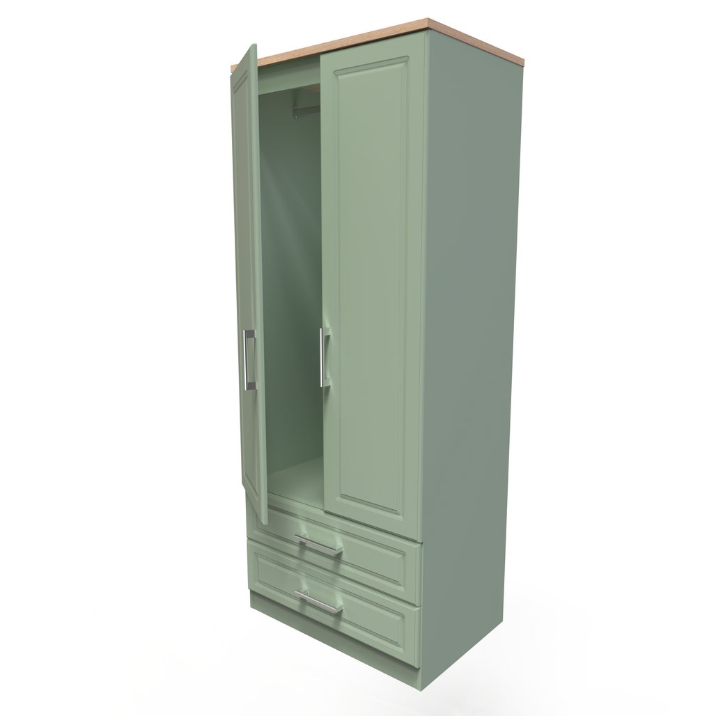 Kent 2 Drawer 2 Door Double Wardrobe, 3 Drawer Bedside & 3 Drawer Deep Chest of Drawers