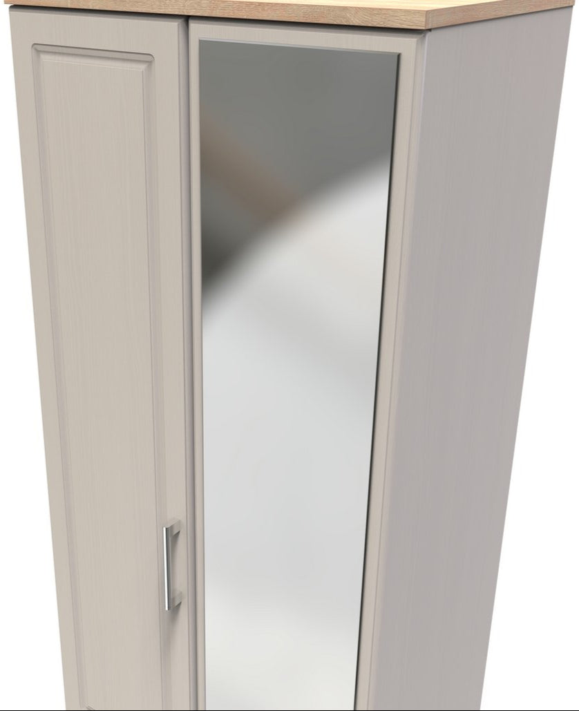 Kent Mirrored 2 Door 2 Drawer Double Wardrobe with Oak Top