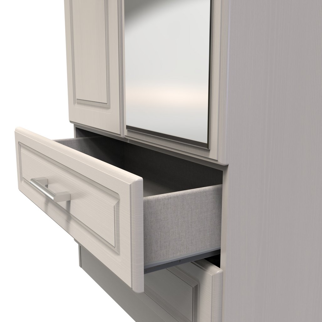 Kent 2 Drawer 2 Door Mirrored Double Wardrobe, 3 Drawer Bedside & 3 Drawer Deep Chest of Drawers