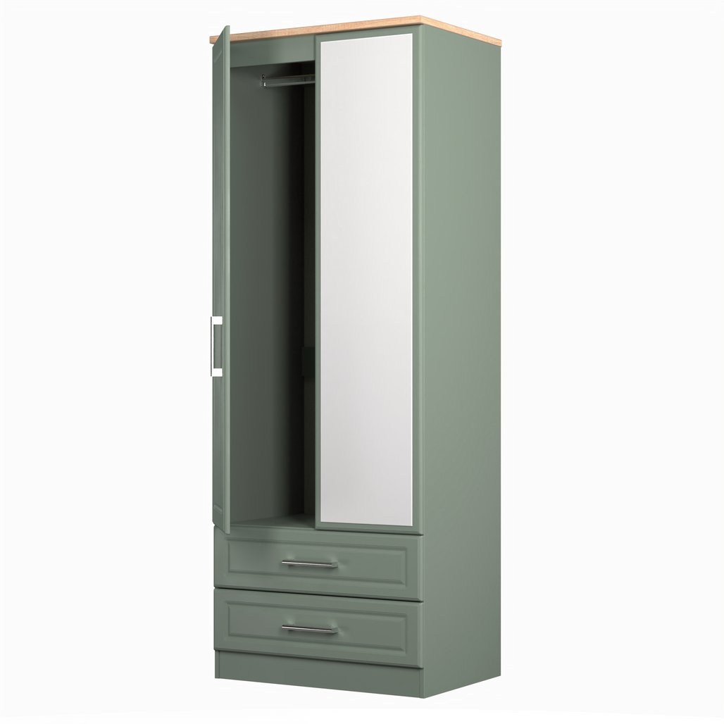 Kent 2 Drawer 2 Door Mirrored Double Wardrobe, 3 Drawer Bedside & 3 Drawer Deep Chest of Drawers