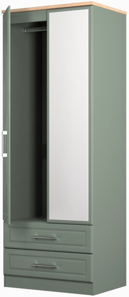 Kent Mirrored 2 Door 2 Drawer Double Wardrobe with Oak Top