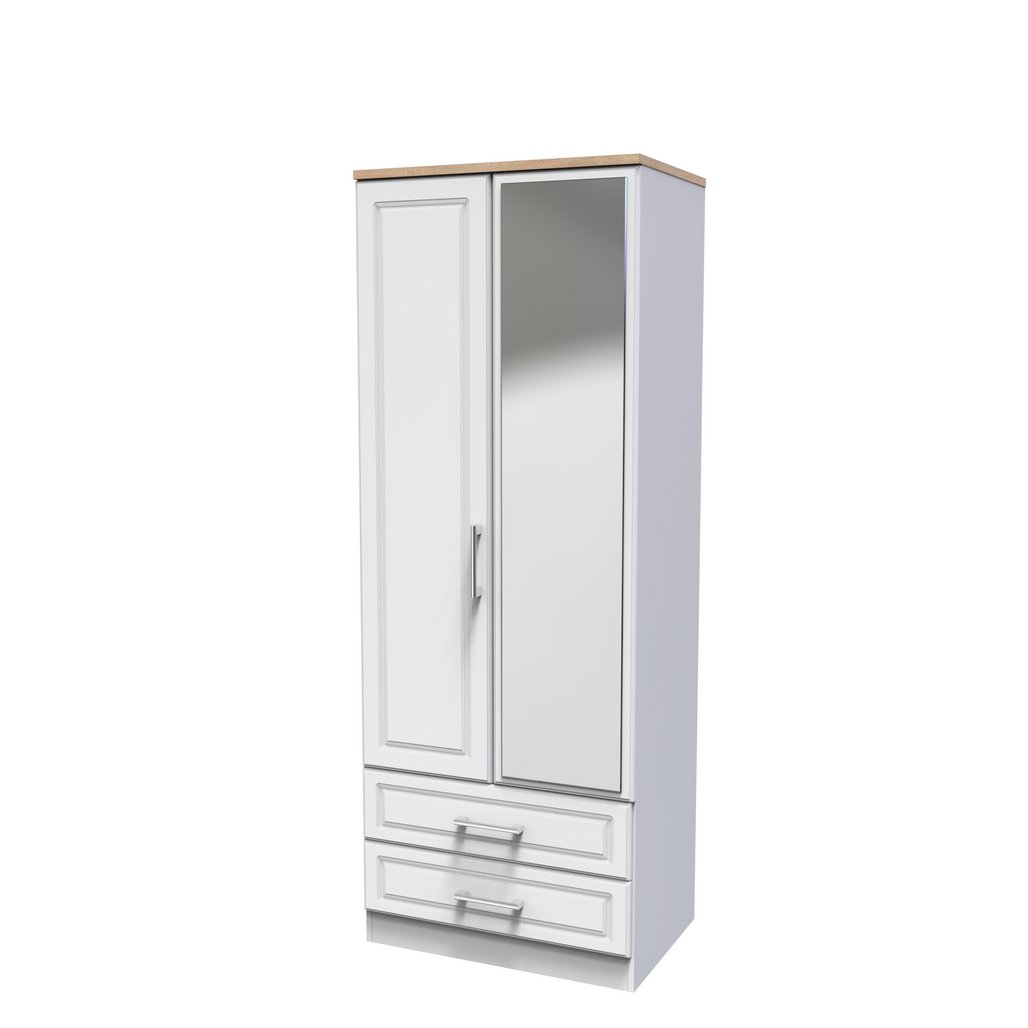 Kent 2 Drawer 2 Door Mirrored Double Wardrobe, 3 Drawer Bedside & 3 Drawer Deep Chest of Drawers