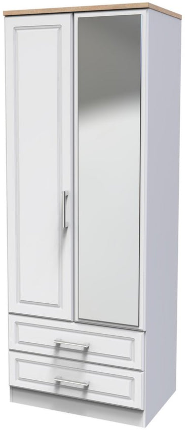 Kent Mirrored 2 Door 2 Drawer Double Wardrobe with Oak Top
