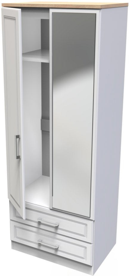 Kent Mirrored 2 Door 2 Drawer Double Wardrobe with Oak Top