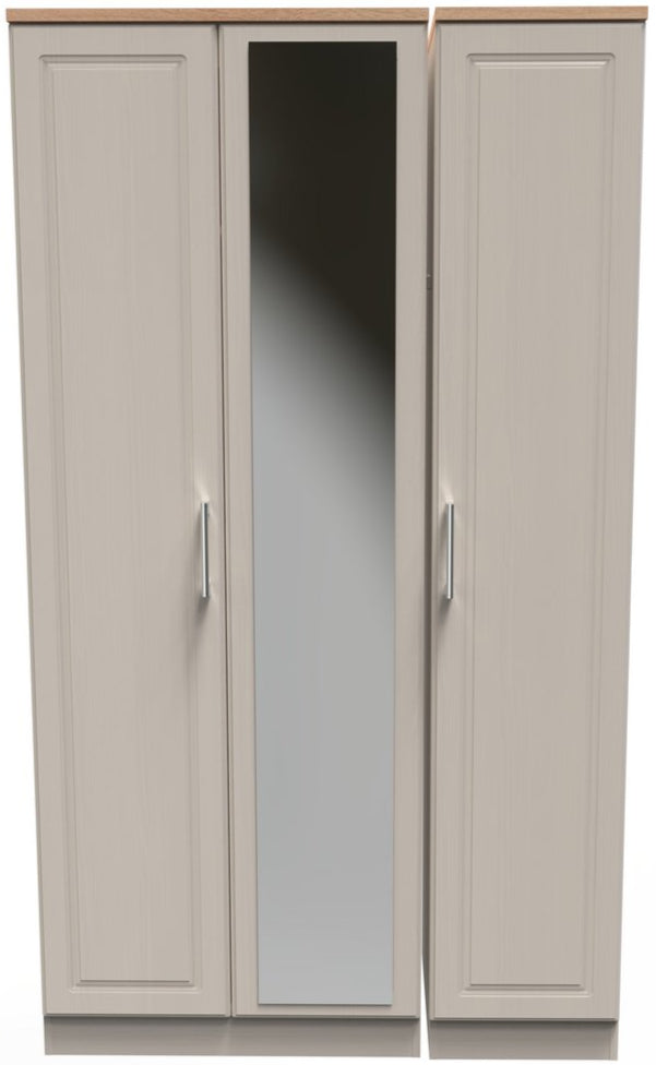 Kent Tall Mirrored 3 Door Triple Wardrobe with Oak Top