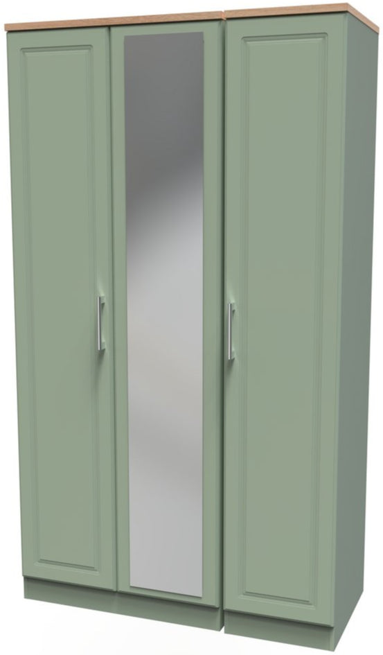 Kent Tall Mirrored 3 Door Triple Wardrobe with Oak Top