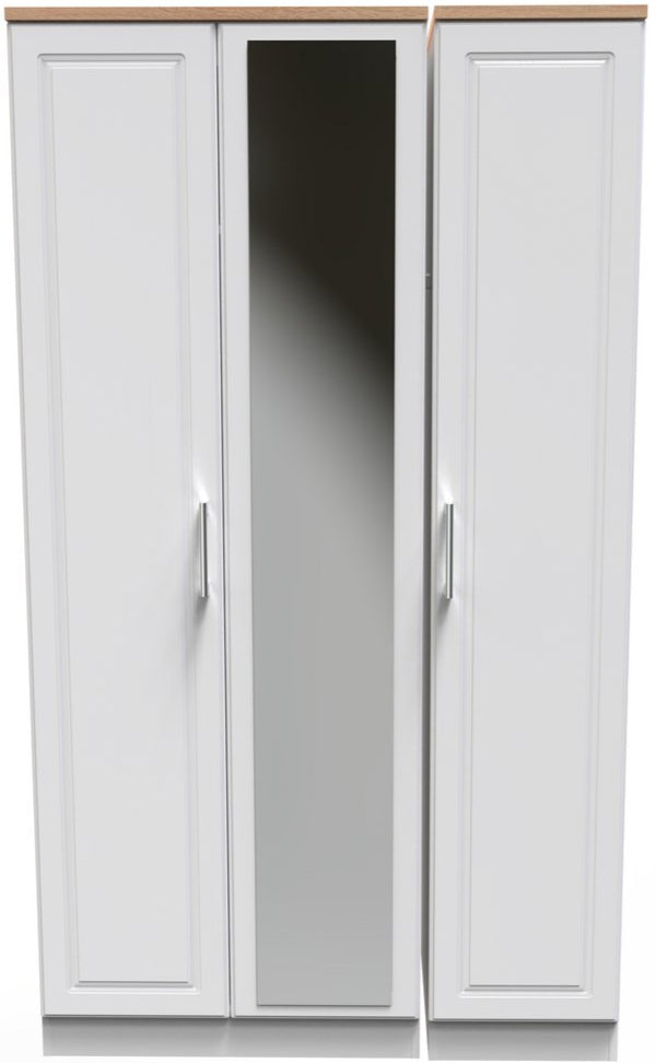 Kent Tall Mirrored 3 Door Triple Wardrobe with Oak Top