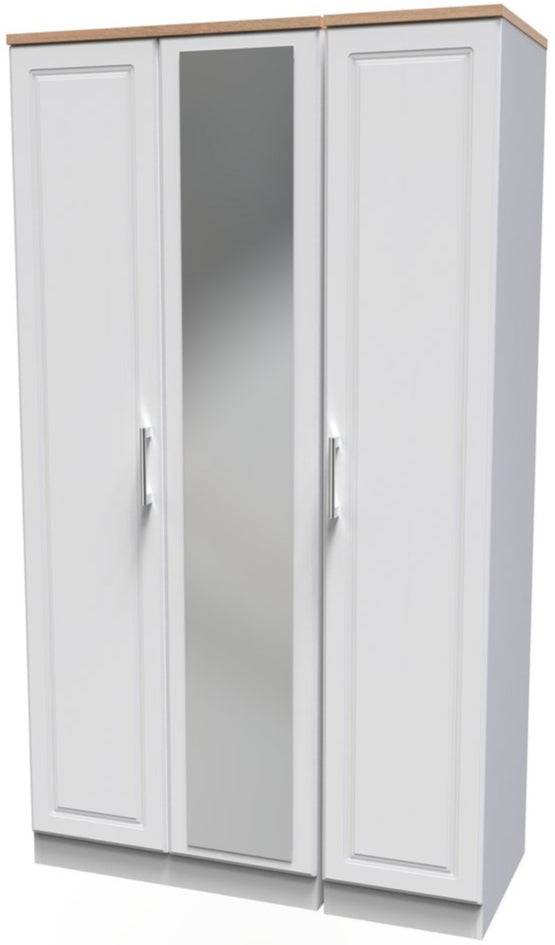 Kent Tall Mirrored 3 Door Triple Wardrobe with Oak Top