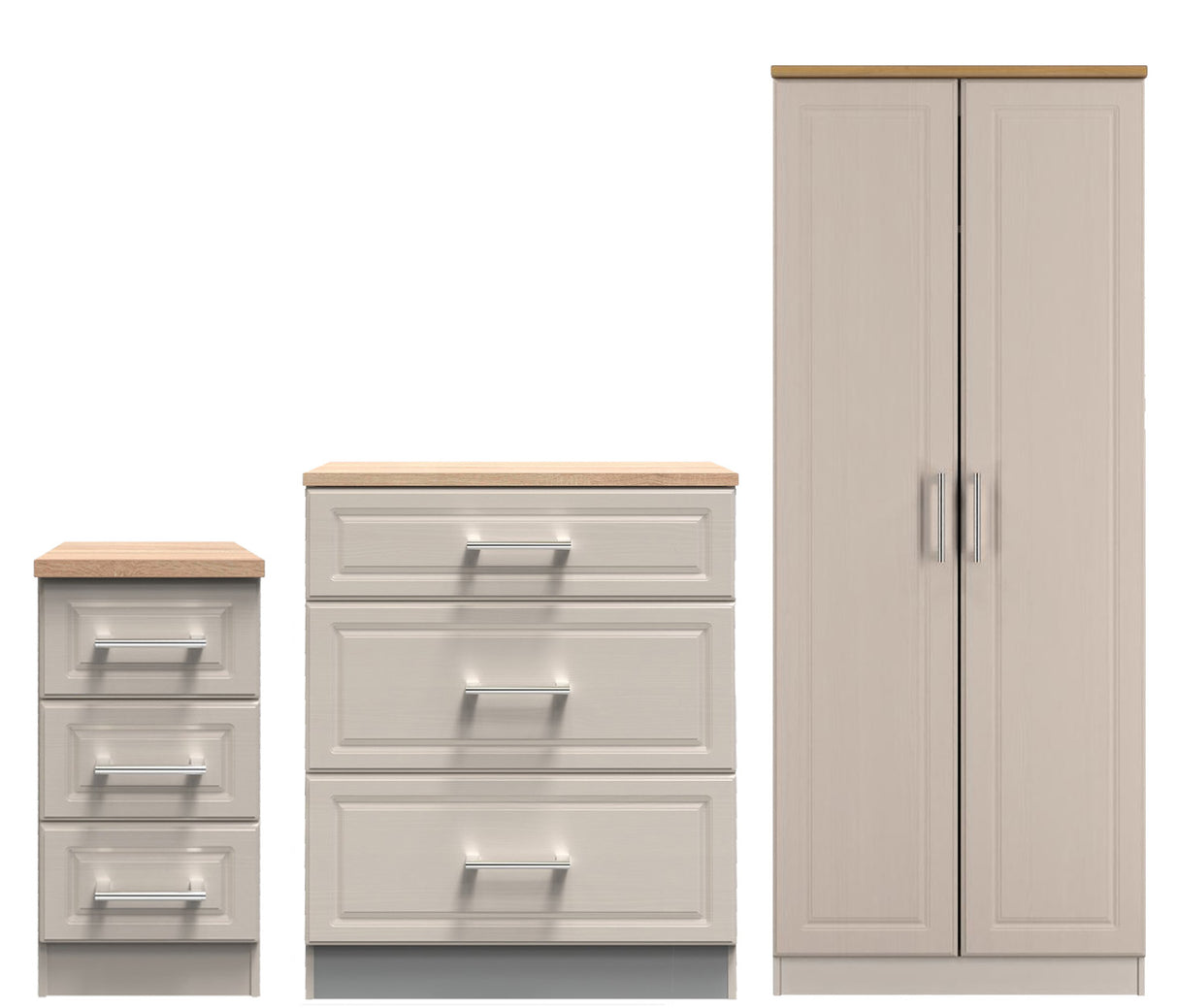Kent 2 Door Double Wardrobe, 3 Drawer Bedside & 3 Drawer Deep Chest of Drawers