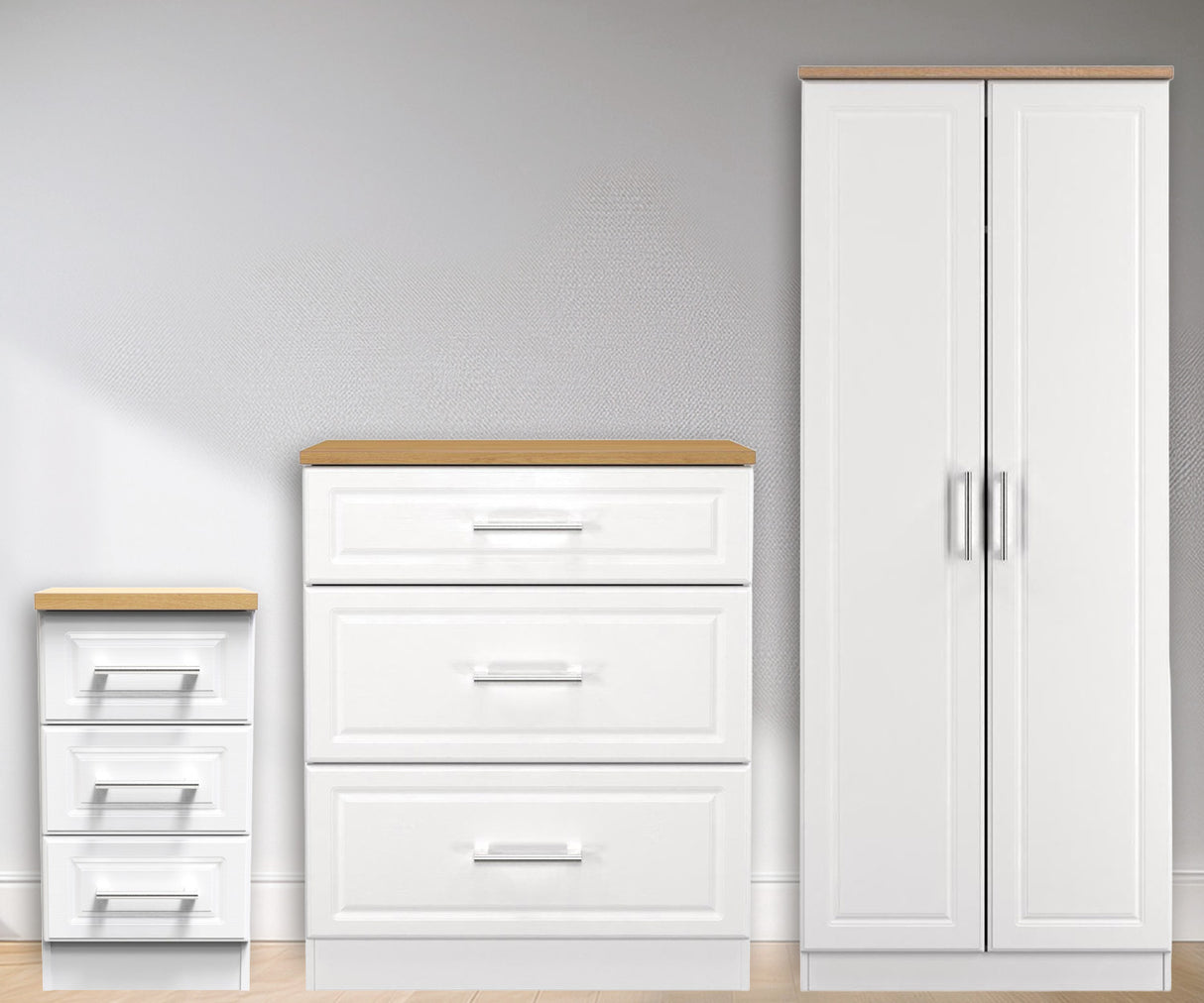 Kent 2 Door Double Wardrobe, 3 Drawer Bedside & 3 Drawer Deep Chest of Drawers