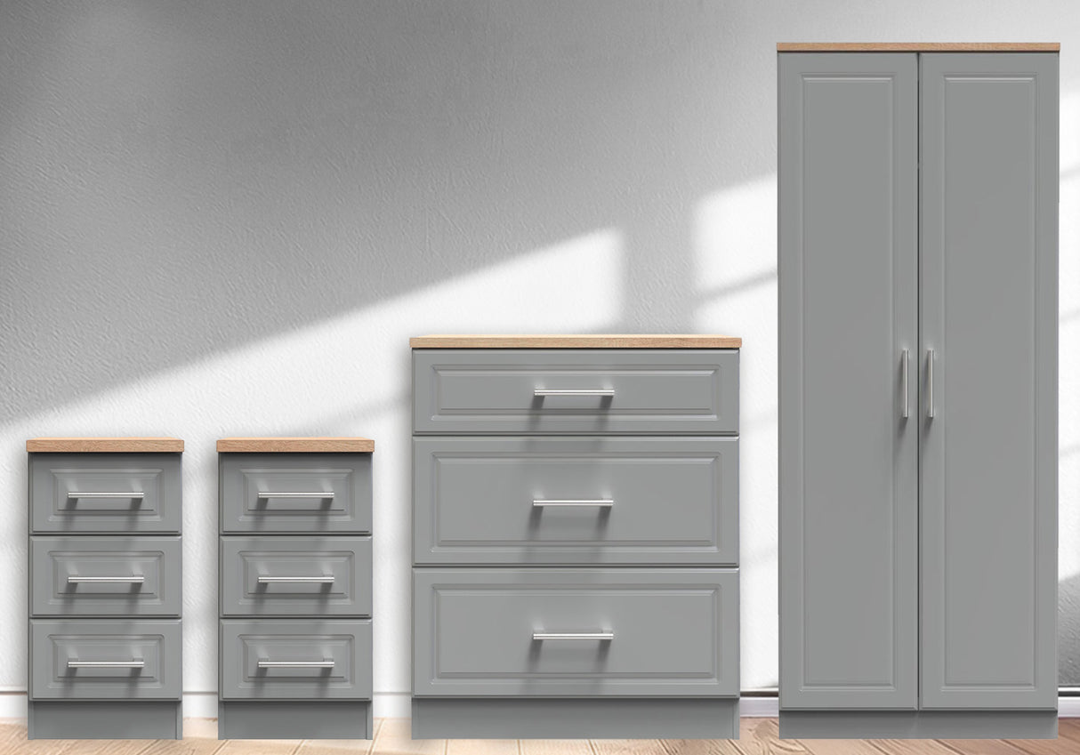 Kent 2 Door Double Wardrobe, 3 Drawer Bedsides & 3 Drawer Deep Chest of Drawers