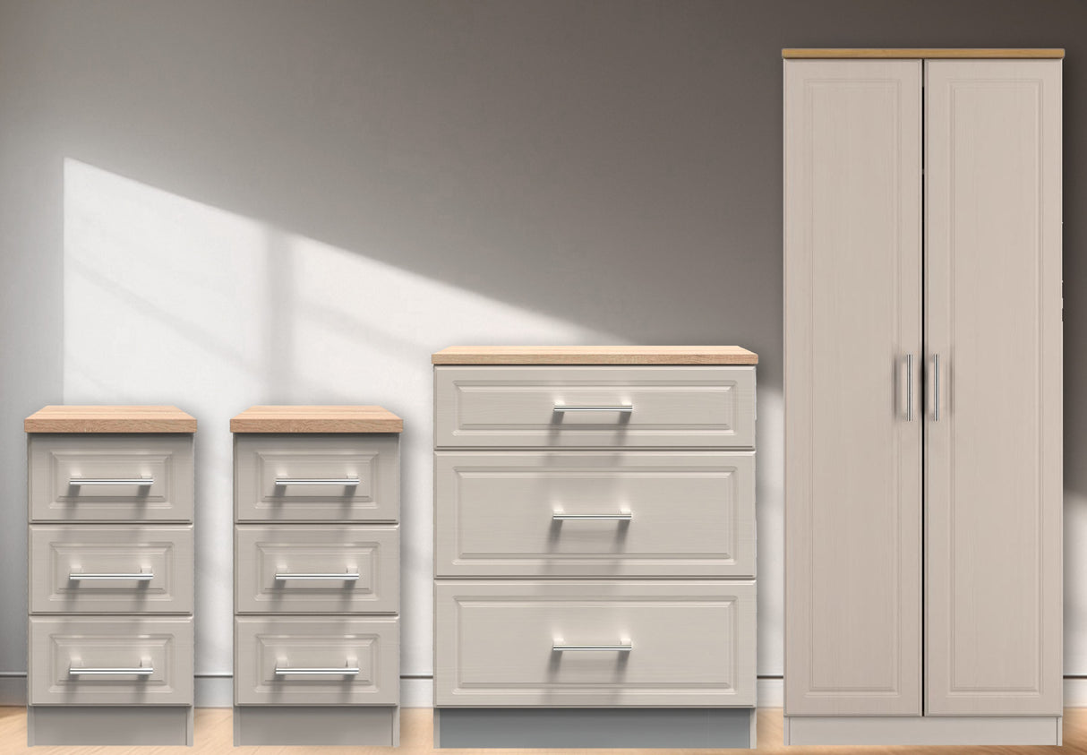Kent 2 Door Double Wardrobe, 3 Drawer Bedsides & 3 Drawer Deep Chest of Drawers