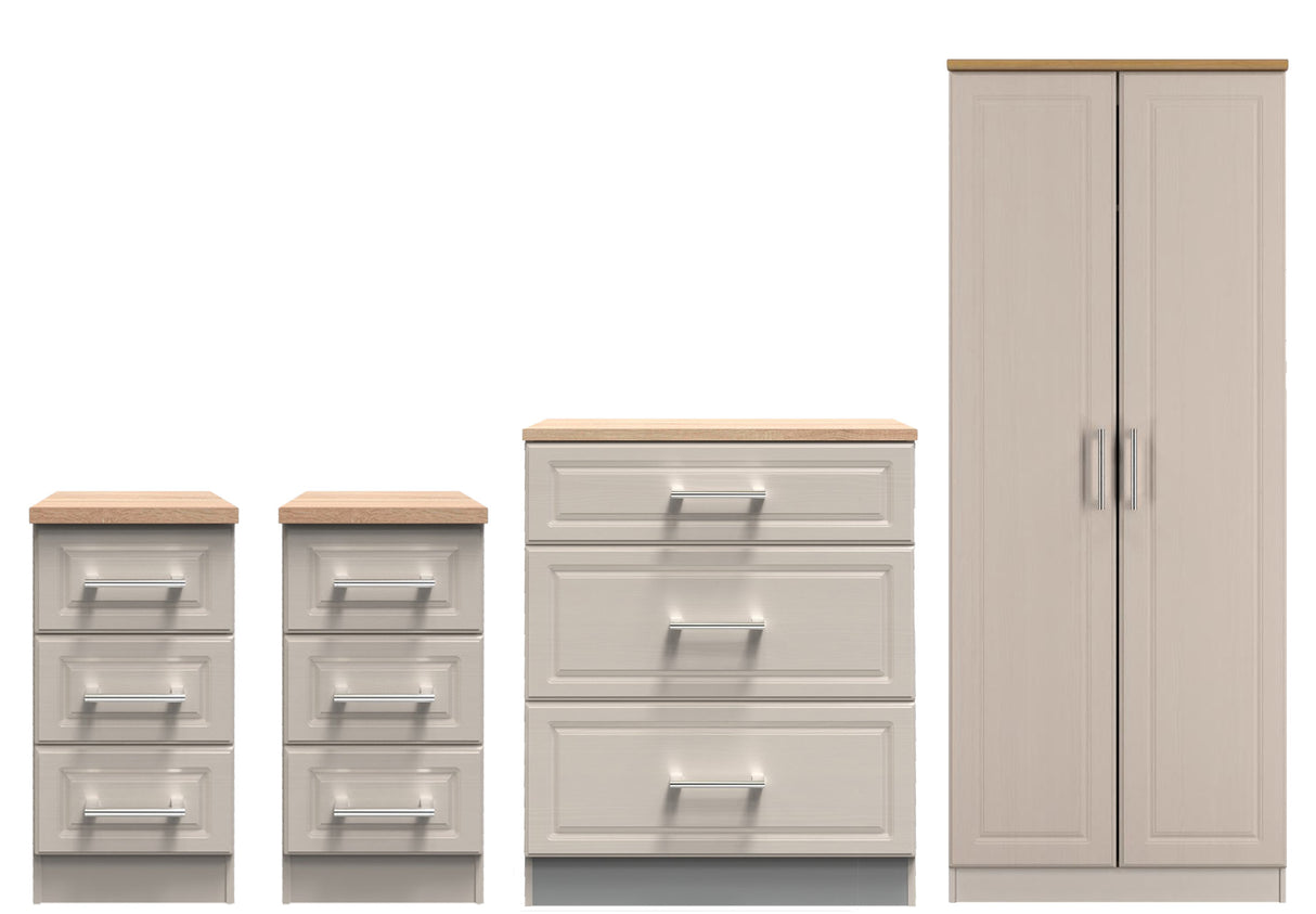 Kent 2 Door Double Wardrobe, 3 Drawer Bedsides & 3 Drawer Deep Chest of Drawers