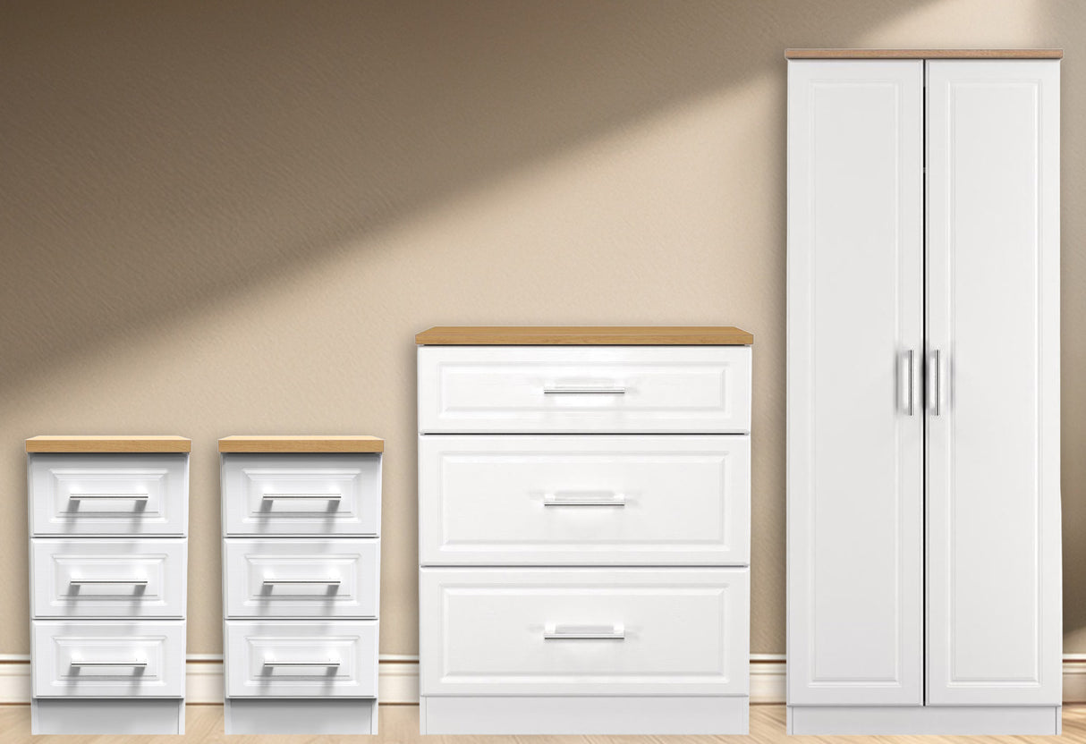 Kent 2 Door Double Wardrobe, 3 Drawer Bedsides & 3 Drawer Deep Chest of Drawers